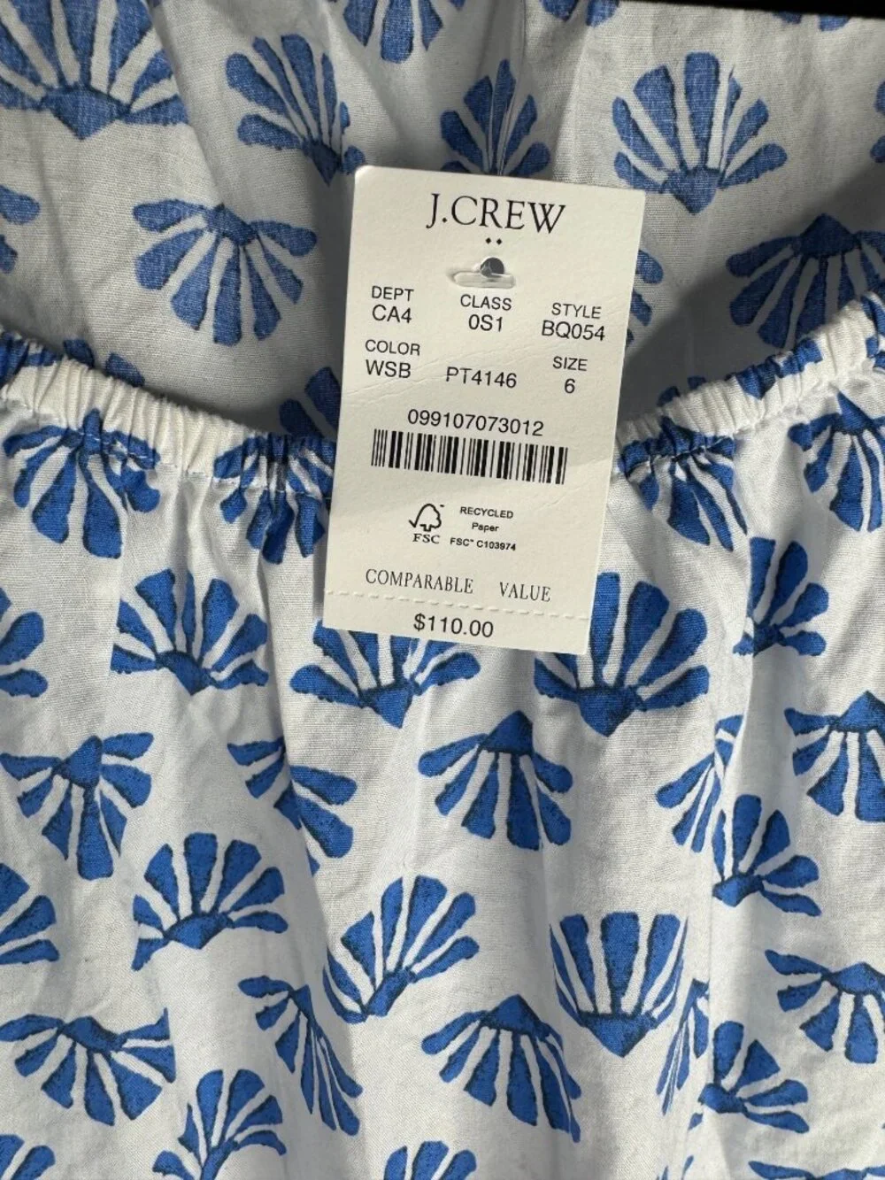 NWT J Crew Lightweight Scoop Neck Mini‎ Dress Pockets Classic White Blue Size 6